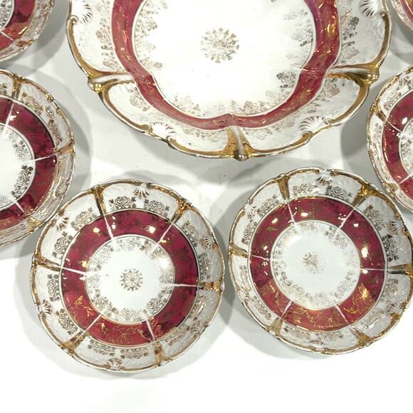 Antique Vintage JPF Germany Bowl Set Large & 6 Small Salad Soup Pasta Flower - Picture 4 of 15